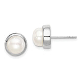 Sterling Silver Rhodium-plated 7-8mm White Button Freshwater Cultured Pearl Post Earrings